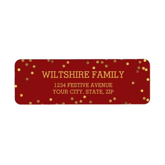 Étiquette Festif Faux Gold Foil Confetti Rouge (Devant)