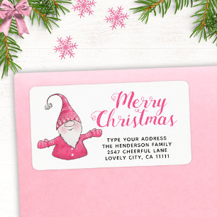 Étiquette Festif rose et blanc mignonne Gnome Joyeux Noël