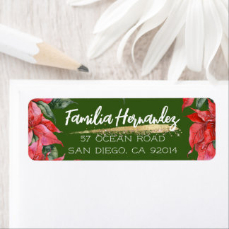 Étiquette Festif Vacances Aquarelle Poinsettia Famille
