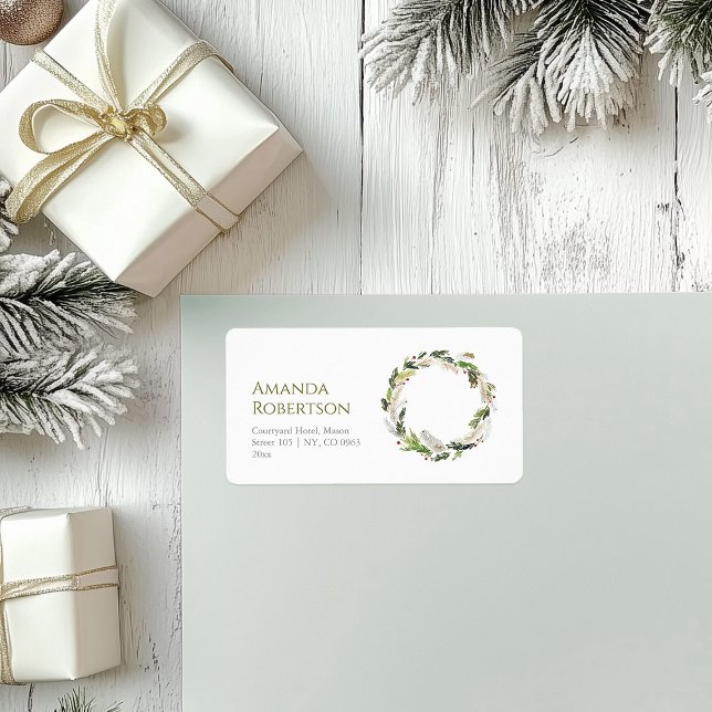 Étiquette Festif Watercolor Wreath (Créateur téléchargé)