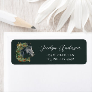 Étiquette Festive Green Horse Christmas Wreath Address