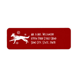 Étiquette Festive White and Red Snow Dog Adresse de retour