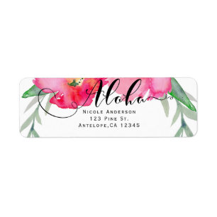 Étiquette Fête Aloha Florale de Feuille Verte Tropicale Rose