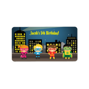 Étiquette Fête d'anniversaire de super-héros de la skyline p