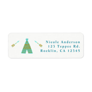 Étiquette Fête d'anniversaire Tipi Or Turquoise Bleu-vert