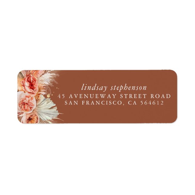 Étiquette Fête d'automne herbe de pampas florale rouille en  (Devant)