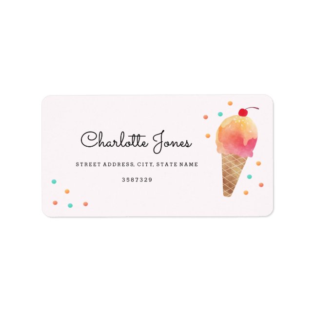 Étiquette Fête de crème glacée Anniversaires de enfants rose (Devant)