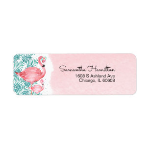 Étiquette Fête de naissance bébé rose flamant et feuilles tr
