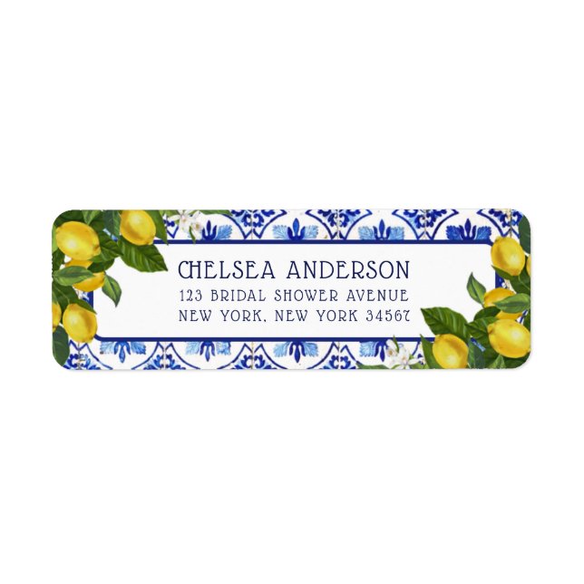 Étiquette Fête des mariées de carreaux bleu citron méditerra (Devant)