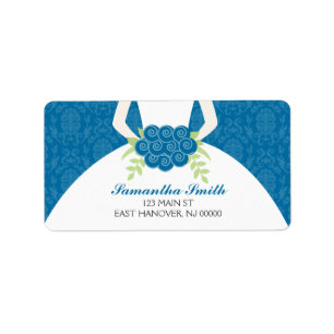 Étiquette Fête des mariées de motif de Damas bleu