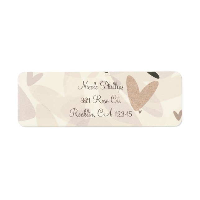 Étiquette Fête des mariées Rose & Taupe Coeurs Chic Invitati (Devant)