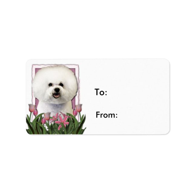 Étiquette Fête des mères - Tulipes roses - Bichon Frise (Devant)