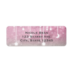 Étiquette Fête Prénatale Céleste Rose Gris Blanc Lune & Étoi
