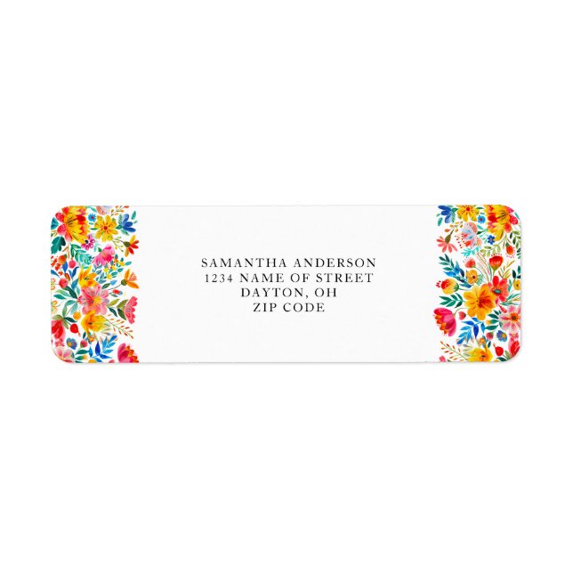 Étiquette Fête rouge Floral mexicain (Devant)