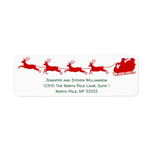 Étiquette Fêtes de Noël du Père Noël Reindeer Sleigh (Devant)