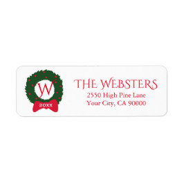 Étiquette Fêtes de Noël Monogramme Wreath Custom