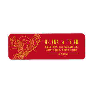 Étiquette Feu Phoenix Style rouge et or pré-adressés