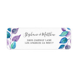 Étiquette Feuillage d'aquarelle couleur violet turquoise pei