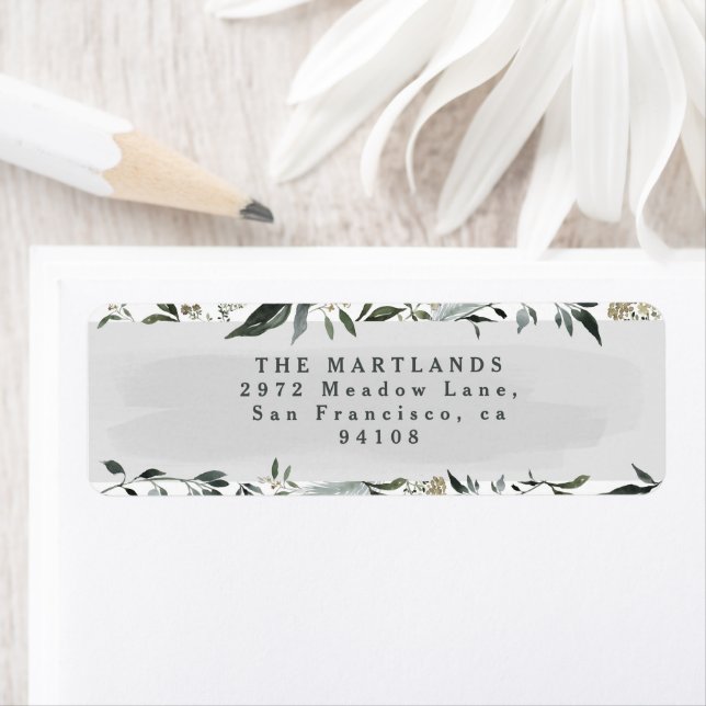 Étiquette Feuillage moderne eucalyptus gris vert élégant (En situation)