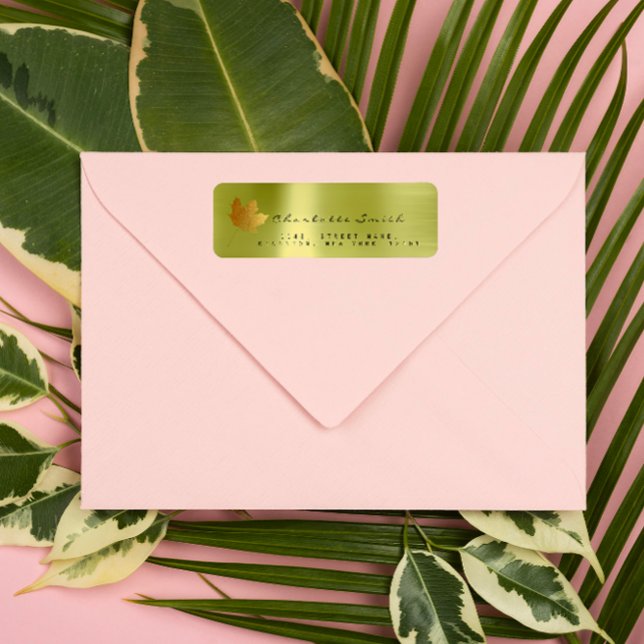 Étiquette Feuille d'érable d'or Linge d'adresse de retour Ét (Golden Maple Leaf Linen Return Address Labels)