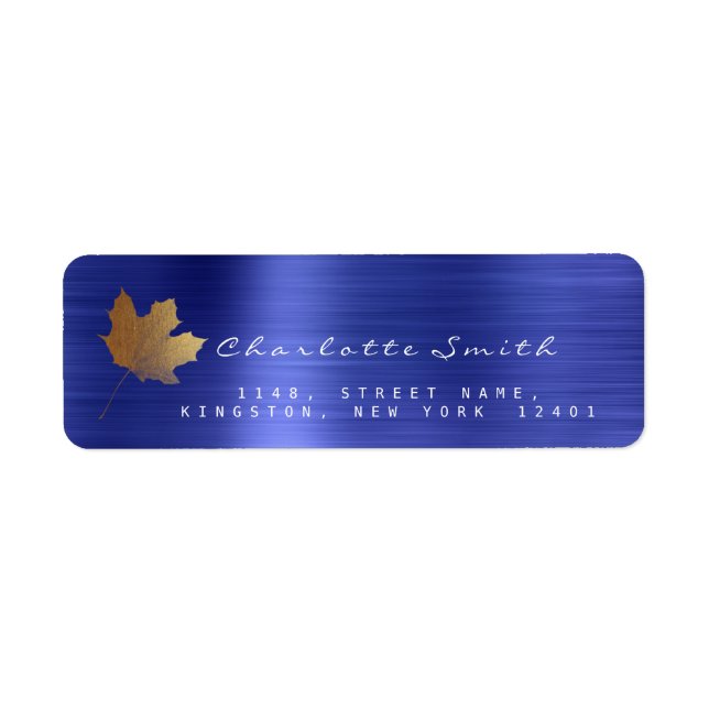 Étiquette Feuille d'érable dorée Cobalt Blue Steel RSVP Étiq (Devant)