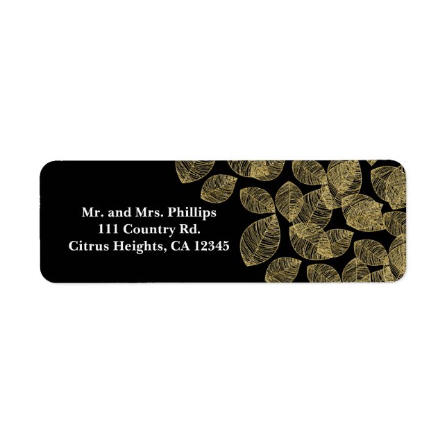 Étiquette Feuille d'or Noir Automne Mariage d'élégance (Devant)