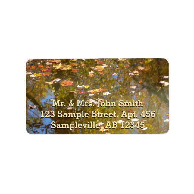 Étiquette Feuilles d'automne et réflexion sur le cours d'eau (Devant)