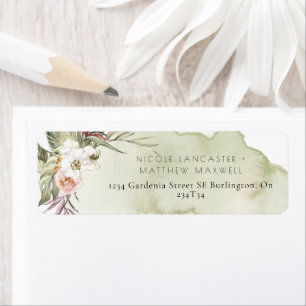 Étiquette Feuilles de palme séché, Aquarelle verte Adresse d