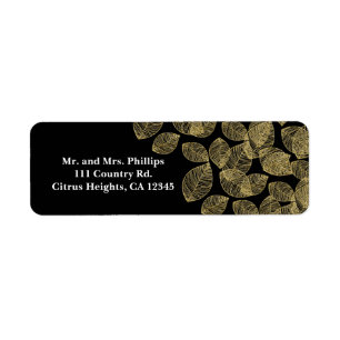 Étiquette Feuilles d'or Élégance Automne Noir Mariage