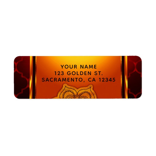 Étiquette Fiery Red Gold Royal Indian Arabe Parti marocain (Devant)