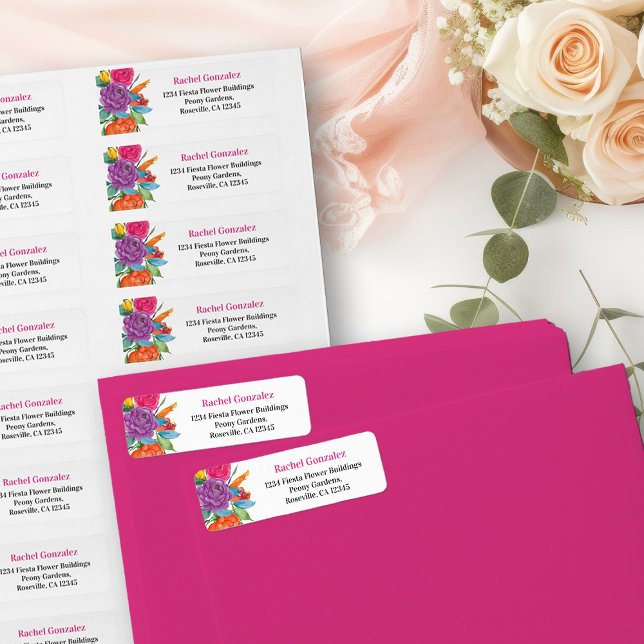 Étiquette Fiesta Flowers Peony Floral White Adresse de retou (Return Address Labels from my Fiesta Flowers Quinceanera Collection)