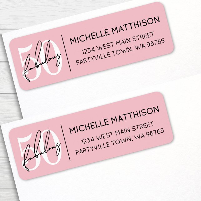 Étiquette Fifty Blush Pink 50th Birthday Address (Fifty Fabulous Blush Pink 50th Birthday Address label)