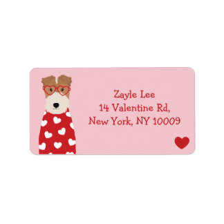 Étiquette Fil Fox Terrier Chien lunettes Motif de coeur
