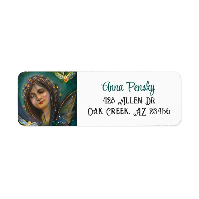 Étiquette Fille de fée éthérée et papillon d'or (Devant)