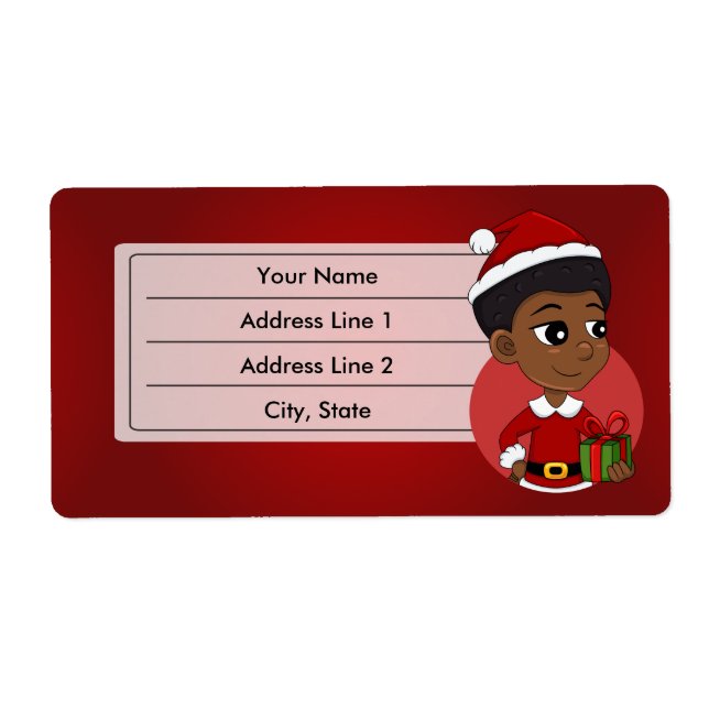 Étiquette Fille de Noël avec un dessin animé afro (Devant)