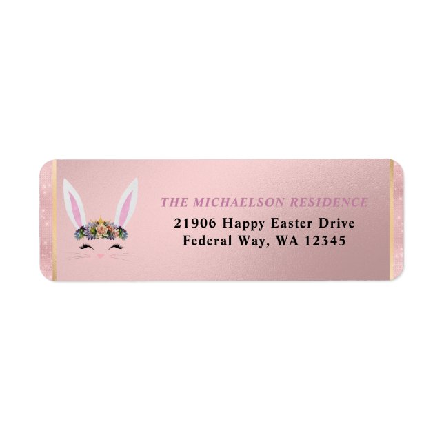 Étiquette Fille de Pâques Blush Lapin Floral Rose (Devant)