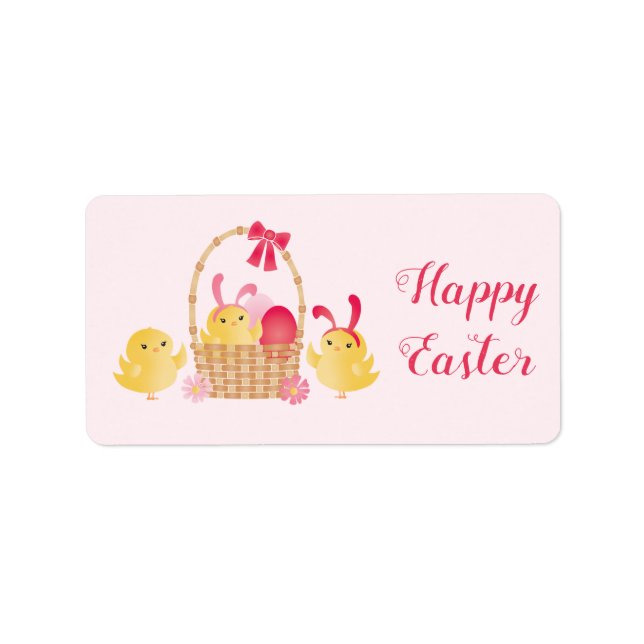 Étiquette Fille Joyeux Poussins de Pâques rose (Devant)