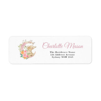 Étiquette Fille lune rose mignonne Eléphant Baby Girl