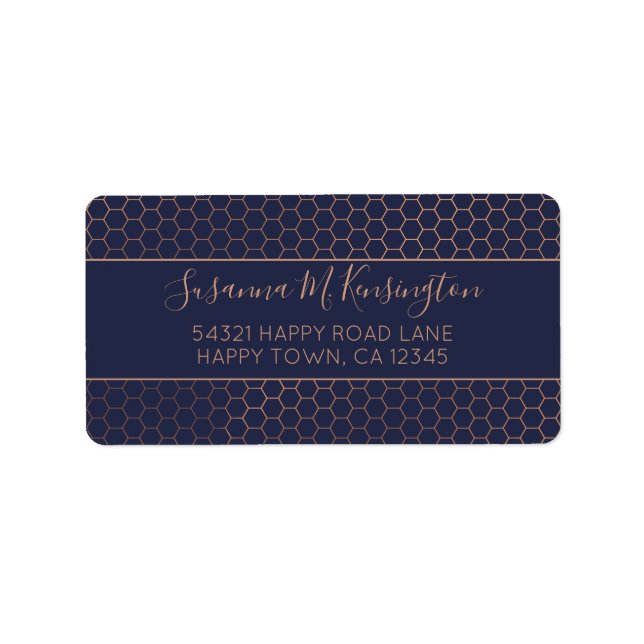 Étiquette Fille Marine Bleu et Rose Gold Foil géométrique (Devant)