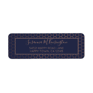 Étiquette Fille Marine et Rose Gold Foil Hexagon géométrique