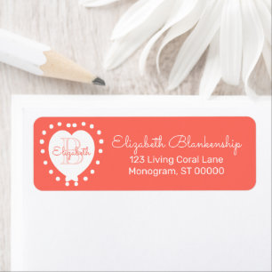 Étiquette Fille Monogramme Coral Points Coeur Modèle