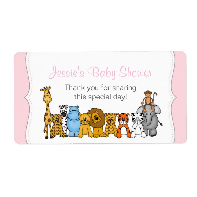 Étiquette Fille rose Jungle Animaux Bouteille d'eau Favorise (Devant)