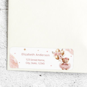 Étiquette Fille Teddy Bear Balloon Bearly Wait Baby shower