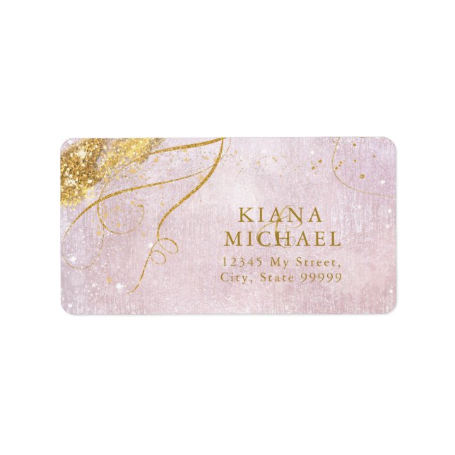 Étiquette Fine Lines Gold Abstrait Mariage Mauve ID867 (Devant)