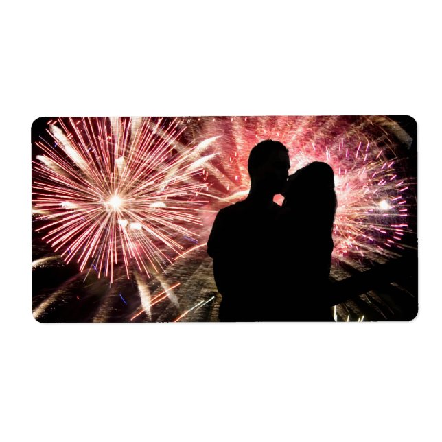 Étiquette Fireworks Couple Kisser Silhouette (Devant)