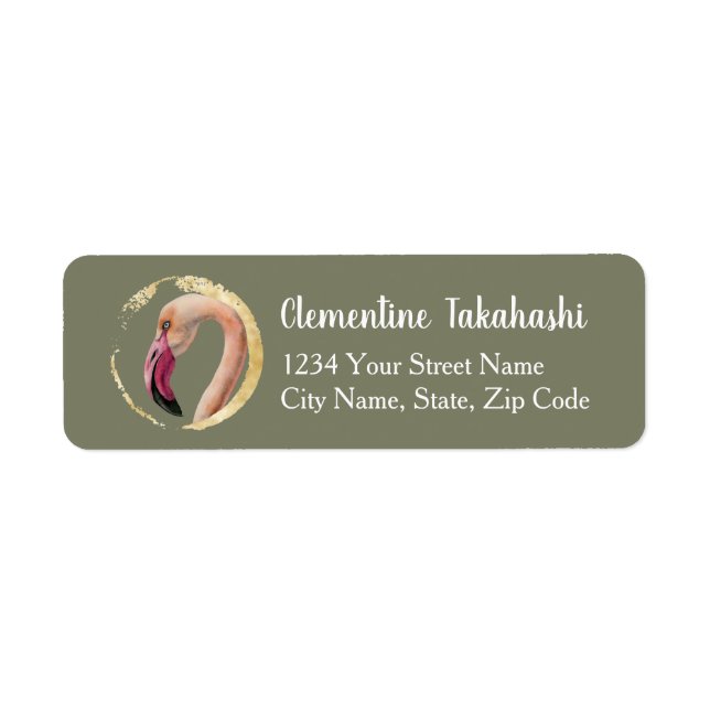Étiquette Flamant rose Bird Aquarelle Adresse de l'illustrat (Devant)