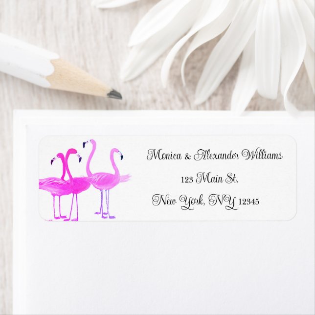 Étiquette Flamant rose Birds Aquarelle Retourner l'adresse M (En situation)