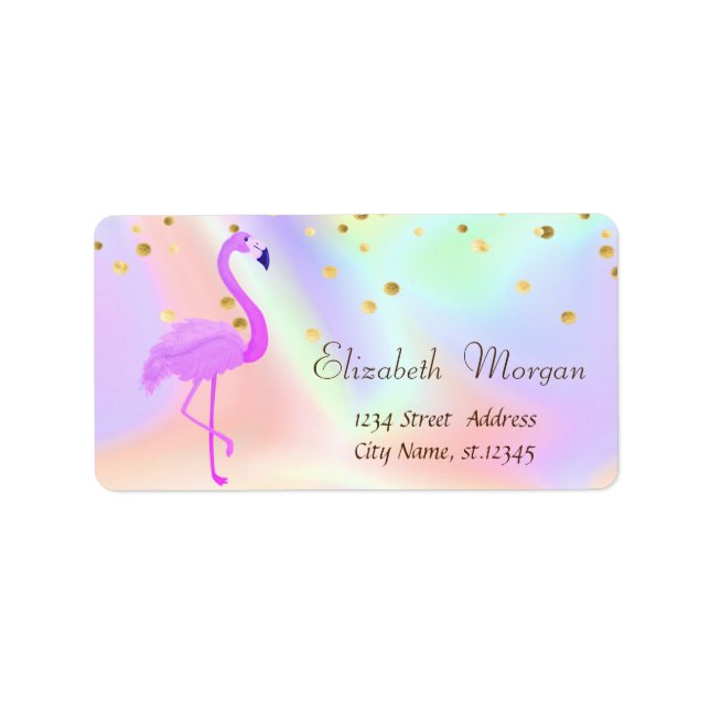 Étiquette Flamant rose cool Holographique Gold Foil Confetti (Devant)