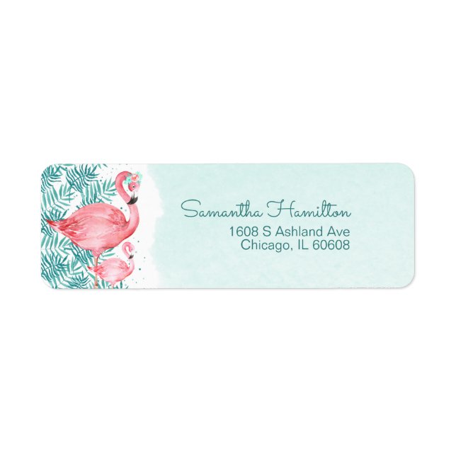 Étiquette Flamant rose et Baby shower Turquoise des Feuilles (Devant)