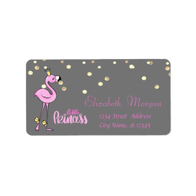 Étiquette Flamant rose rose, Faux Gold Foil Confetti, Gris (Devant)